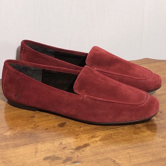 BORN Moccasin Loafers Women’s 10 Red Burgandy Suede Leather Slip On Holiday New - Picture 2 of 12